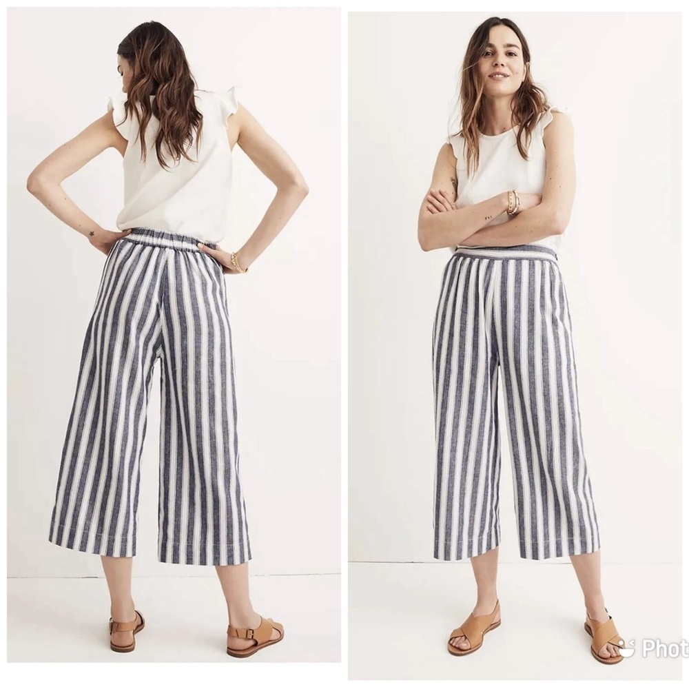 Madewell Huston Pull On Crop Pants Stripes Blue White Sz S H6316